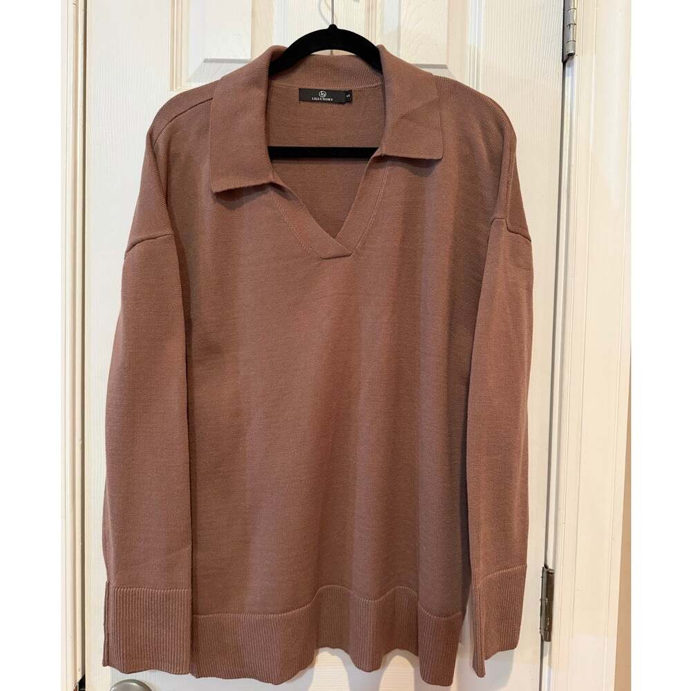 Mocha Brown Polo collar sweater oversized V-neck knit sweater S